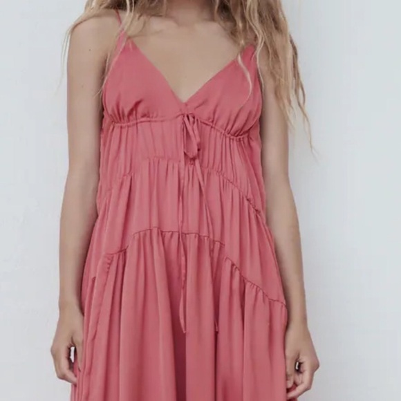 NWOT Zara Pink Tiered Maxi Dress Size XS- S - Picture 2 of 10